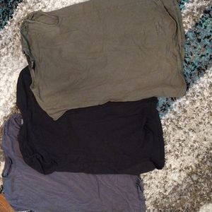 3 capped sleeve medium cotton shirts 1 green 1 black 1 gray